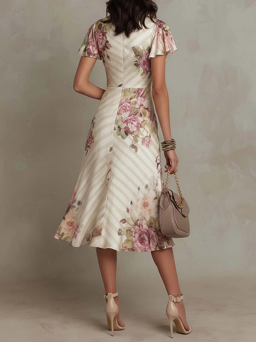 Sibanna · Vestido Midi Floral Vintage en Chiffon Marfil