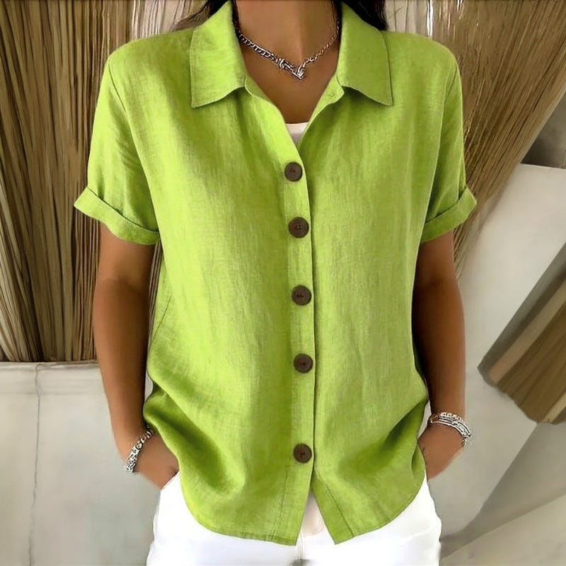 Camisa Casual de Color Liso con Botones