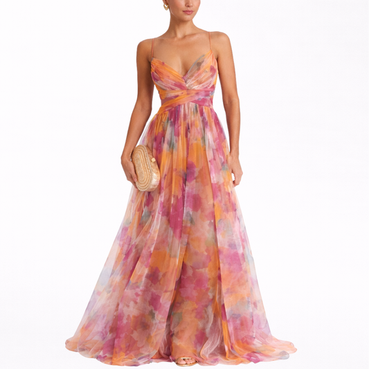 Giselle - Vestido largo con estampado floral encantador