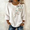Blusa Vintage Floral con Manga Tres Cuartos