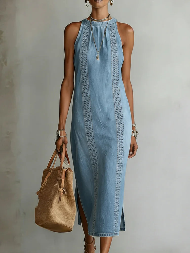 Julia™ | Vestido denim con encaje retro
