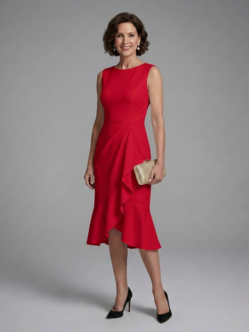 Cosima | Vestido Midi sin Mangas con Detalle Envolvente