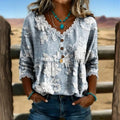 Blusa Vintage con Estampado Floral y Botones