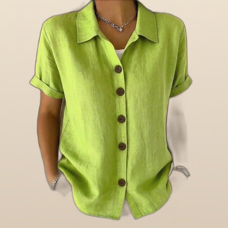 Camisa Casual de Color Liso con Botones