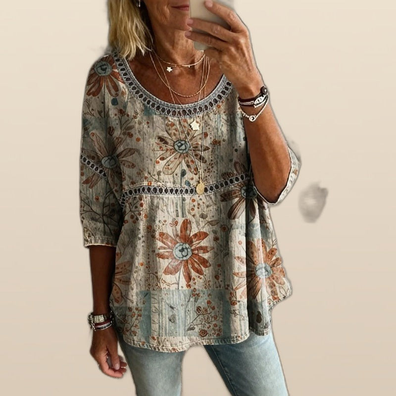Blusa Vintage con Estampado Floral