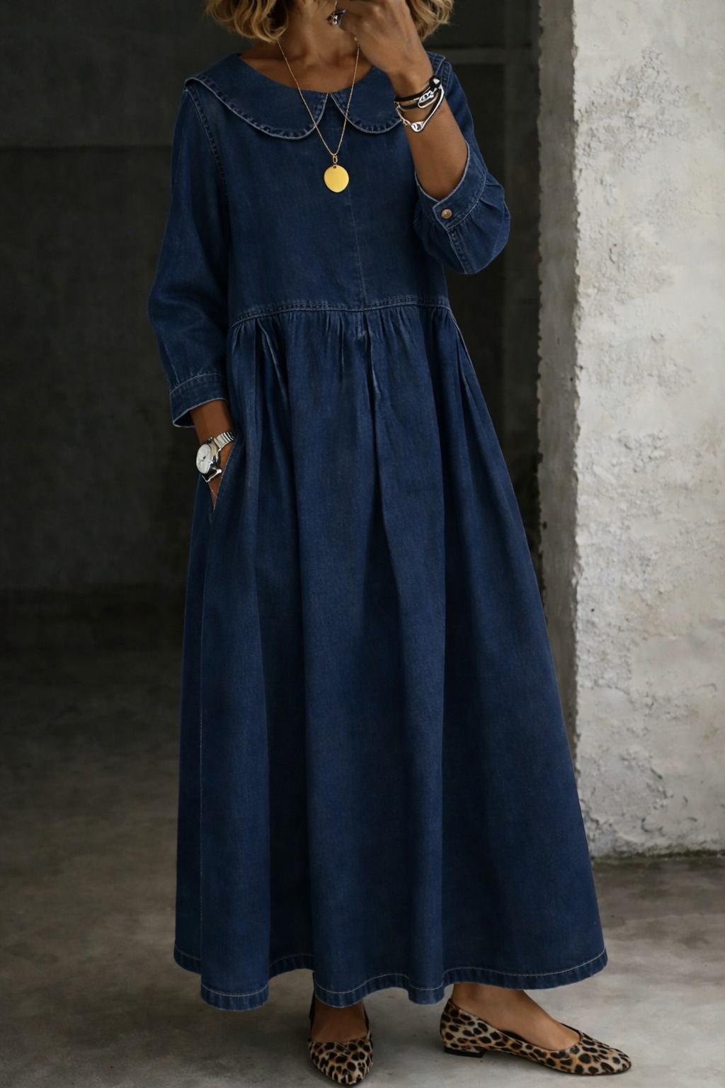 Clara™ | Vestido vaquero con cuello Peter Pan