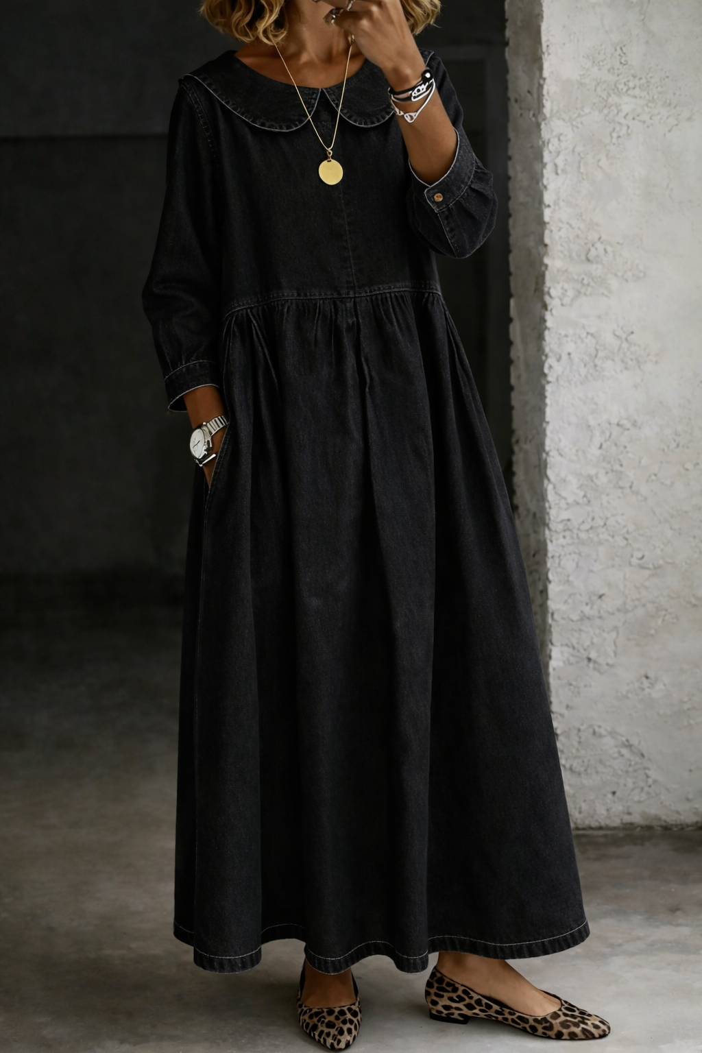 Clara™ | Vestido vaquero con cuello Peter Pan