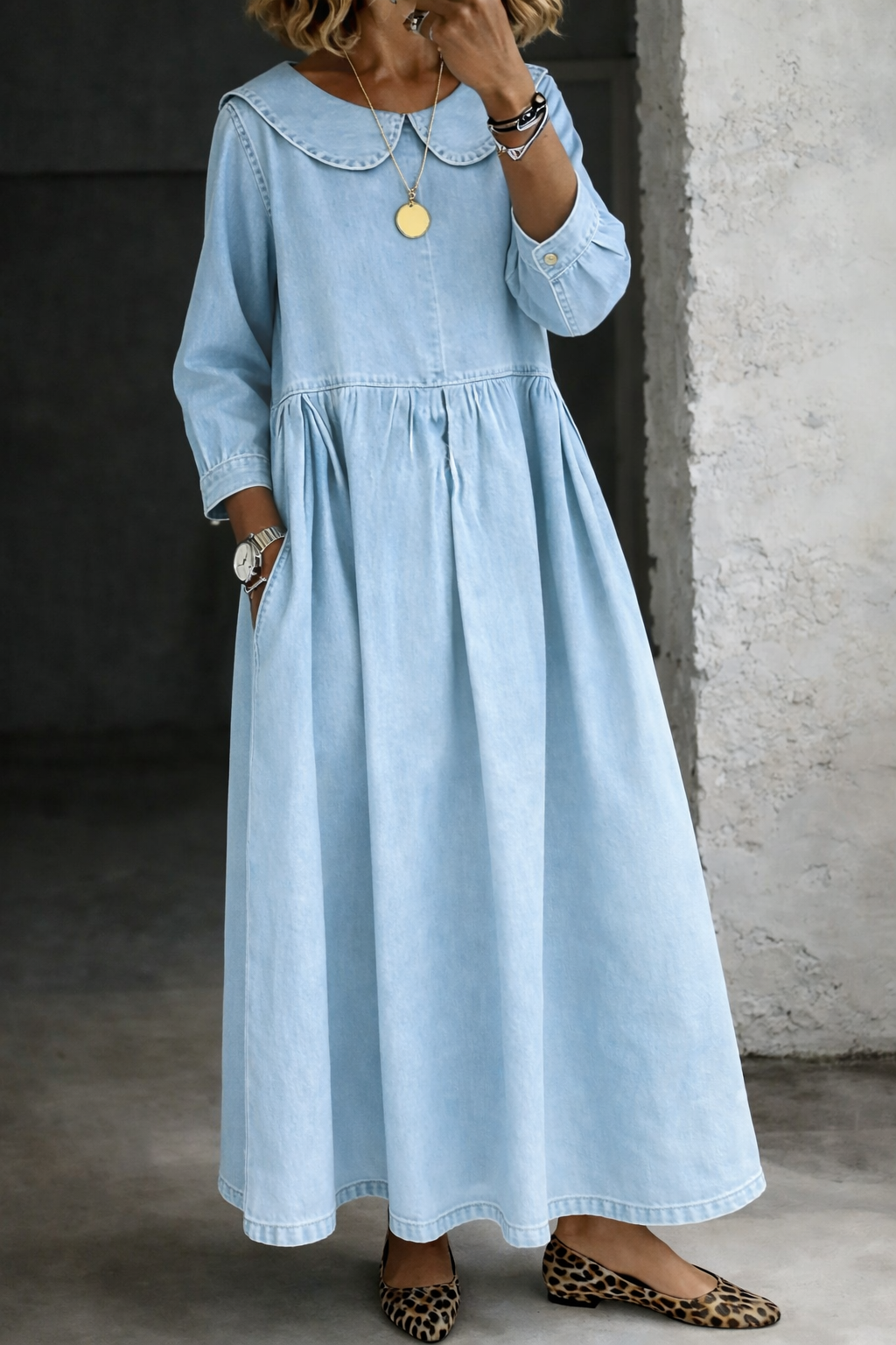 Clara™ | Vestido vaquero con cuello Peter Pan
