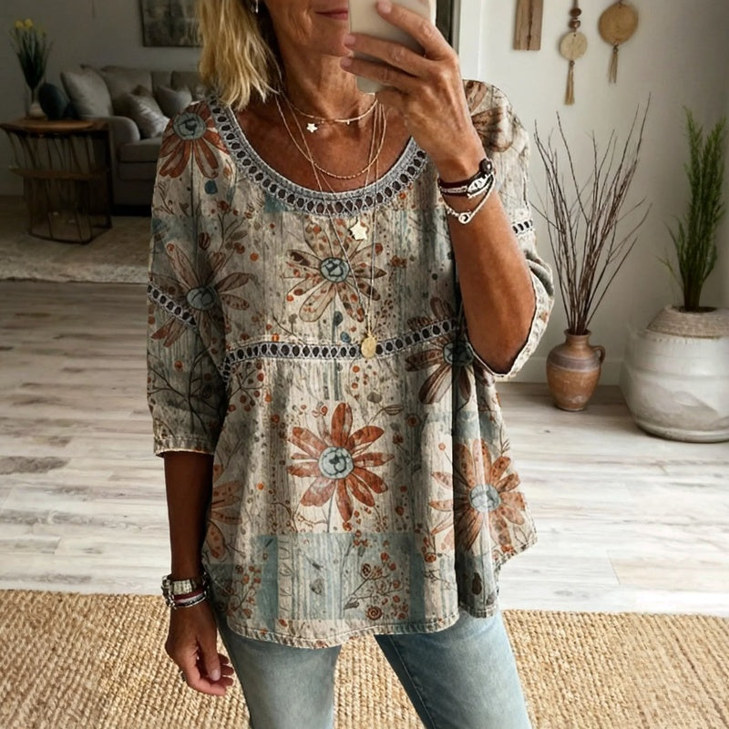 Blusa Vintage con Estampado Floral