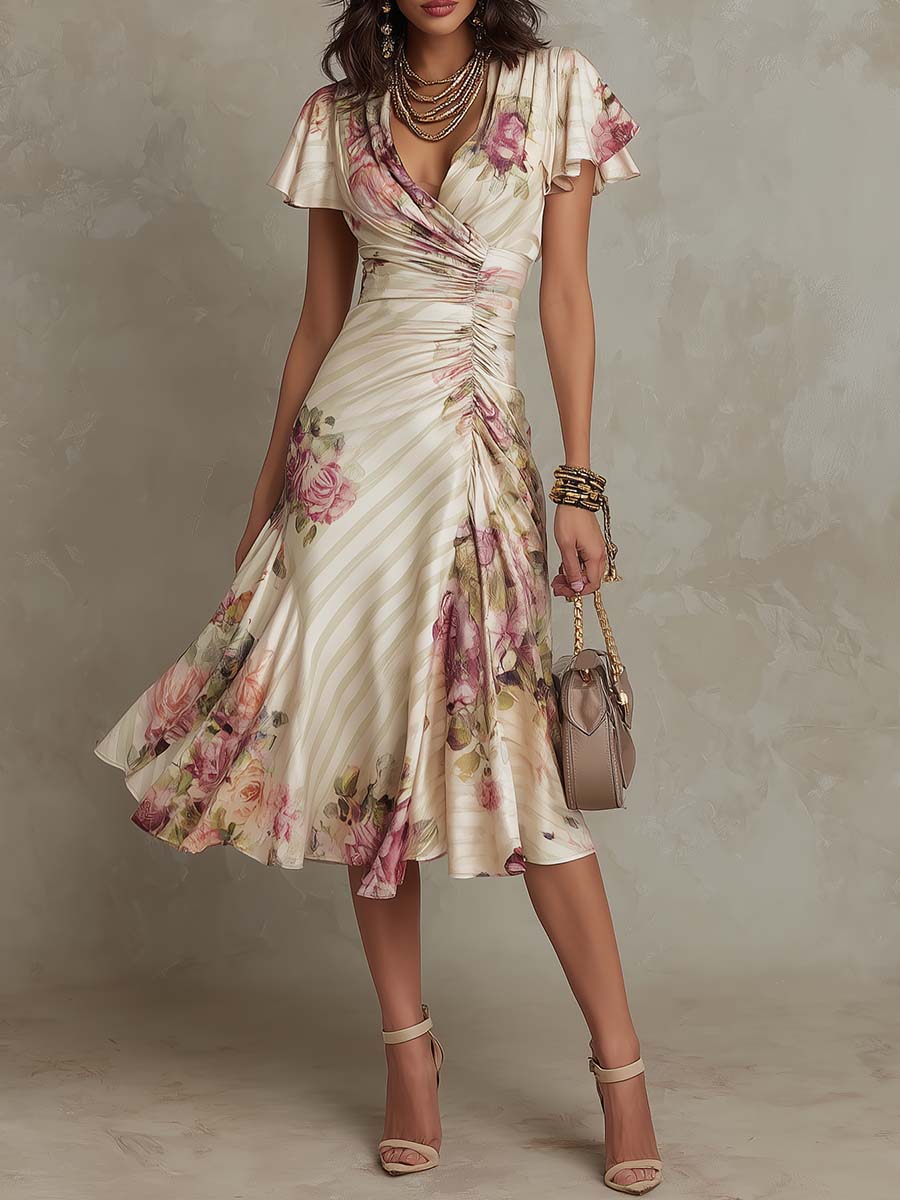 Sibanna · Vestido Midi Floral Vintage en Chiffon Marfil