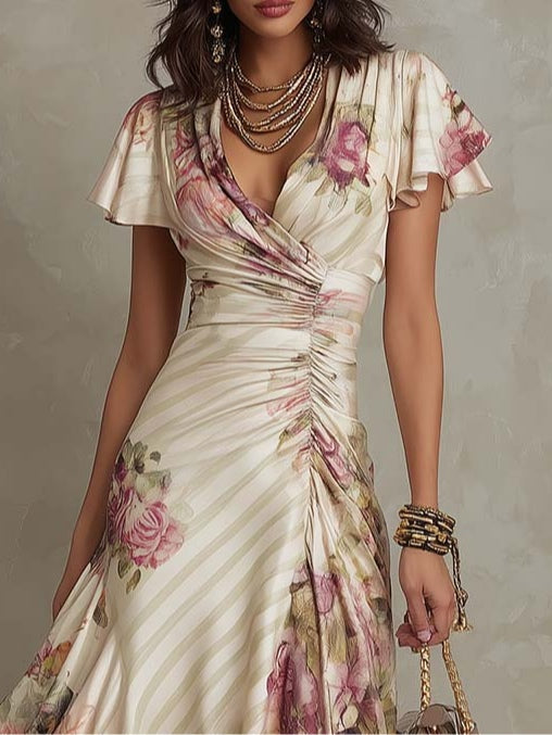 Sibanna · Vestido Midi Floral Vintage en Chiffon Marfil