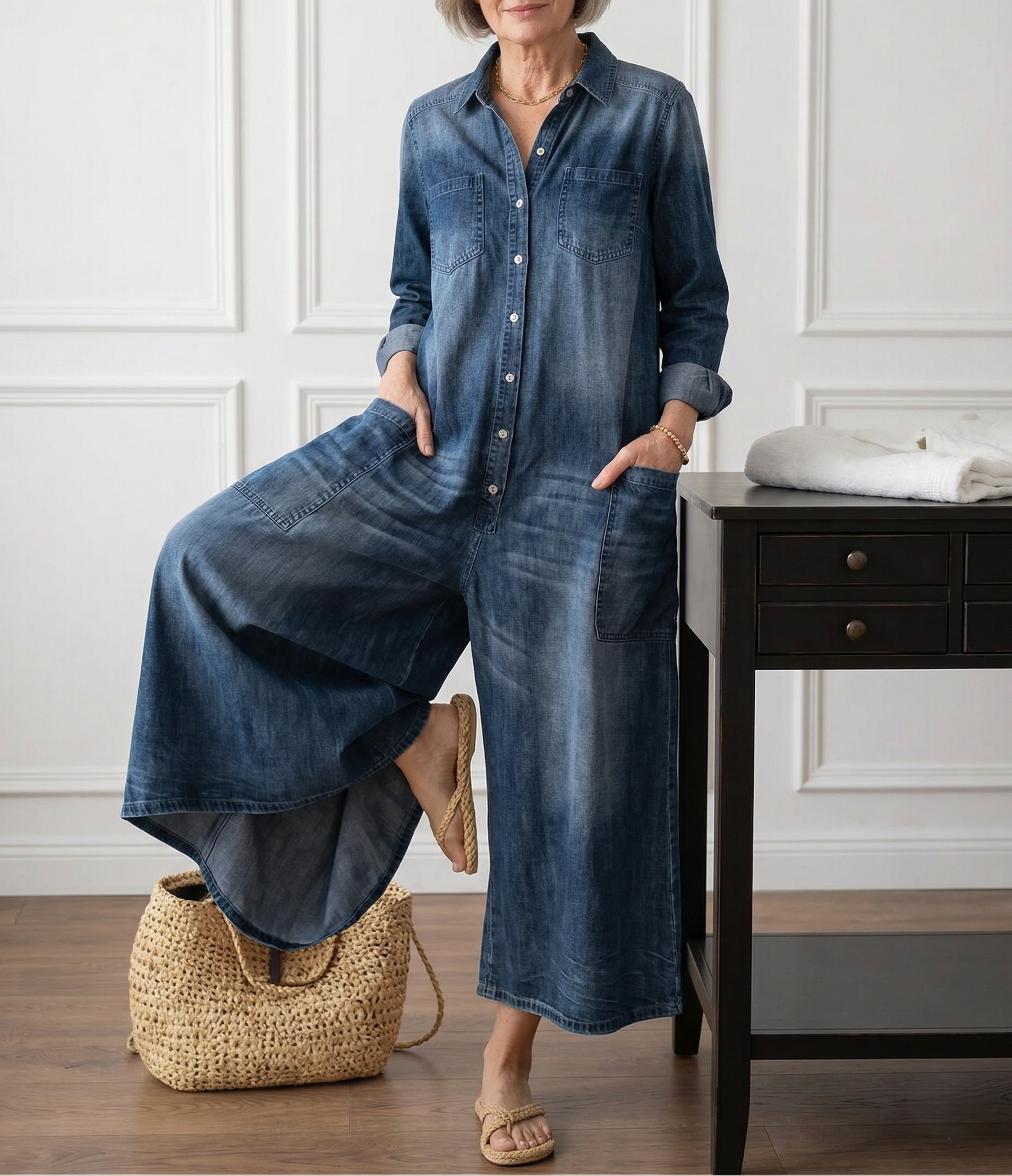 Diana™ | Mono denim vintage con botones