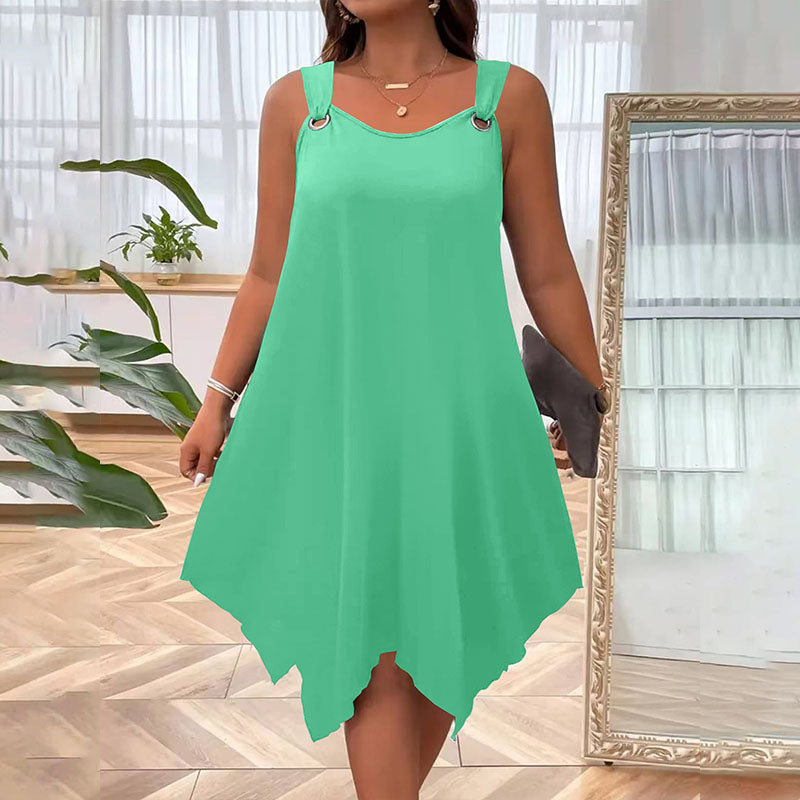 Plus-size sleeveless loose-fitting irregular hem dress