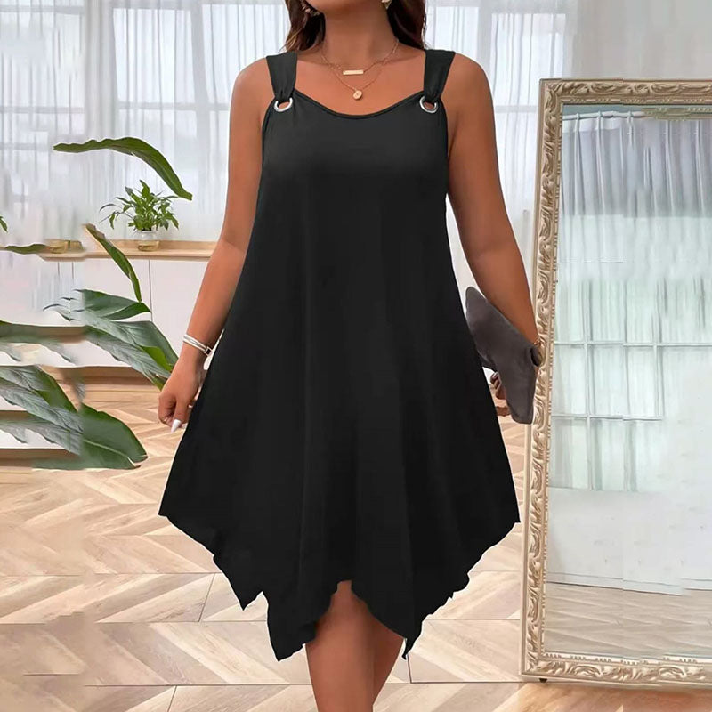 Plus-size sleeveless loose-fitting irregular hem dress