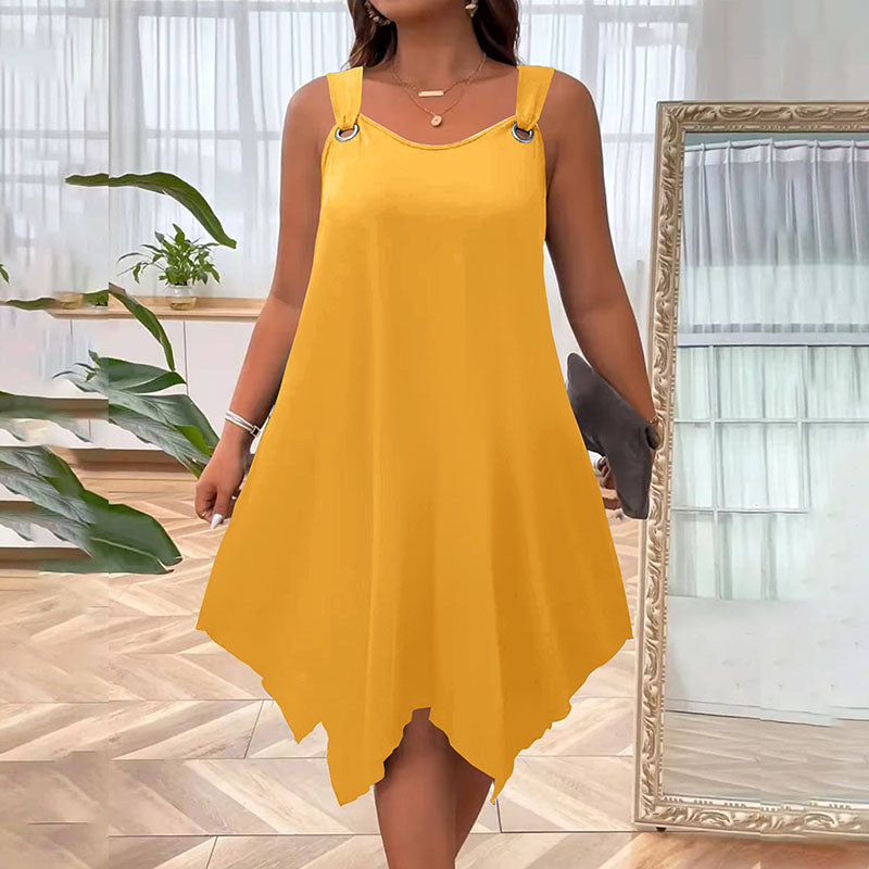 Plus-size sleeveless loose-fitting irregular hem dress