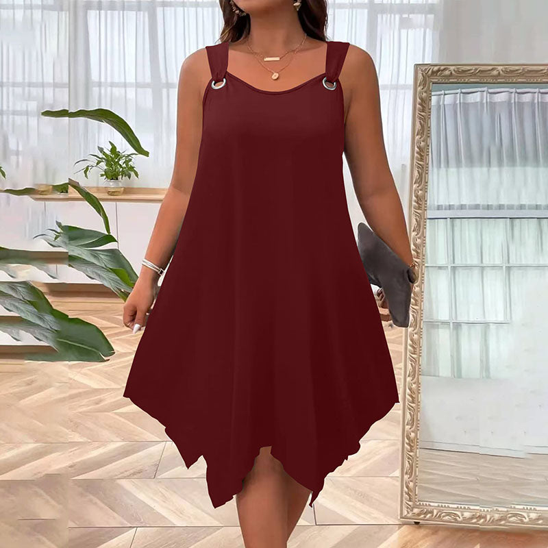 Plus-size sleeveless loose-fitting irregular hem dress