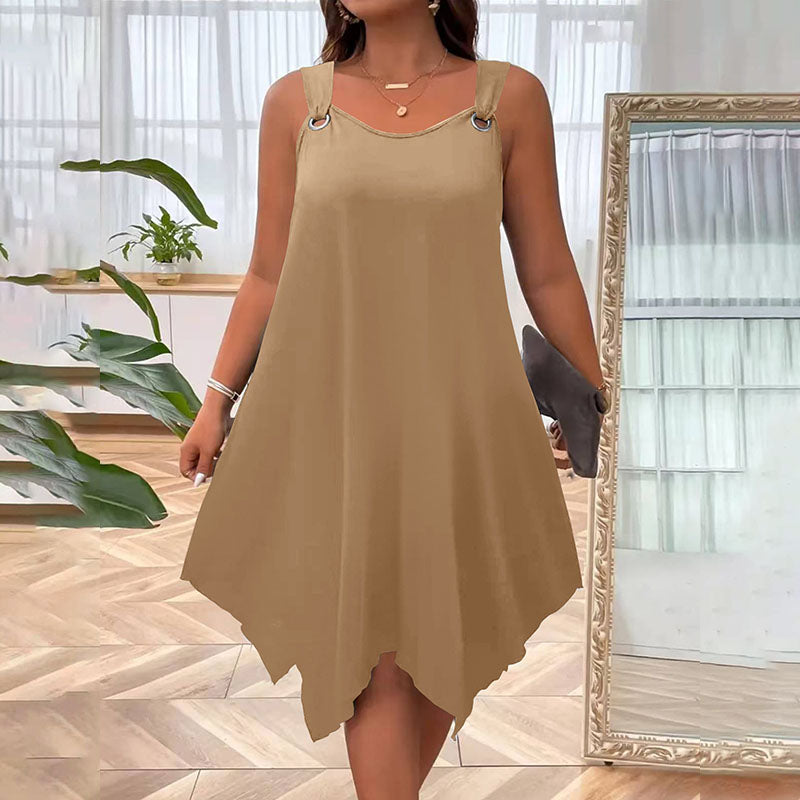 Plus-size sleeveless loose-fitting irregular hem dress