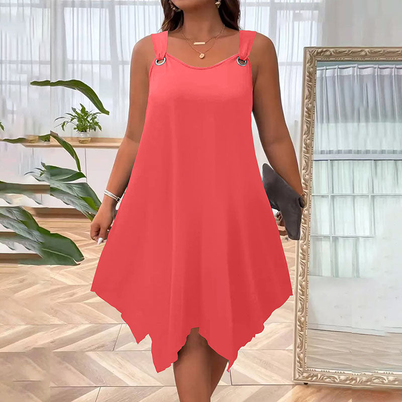 Plus-size sleeveless loose-fitting irregular hem dress