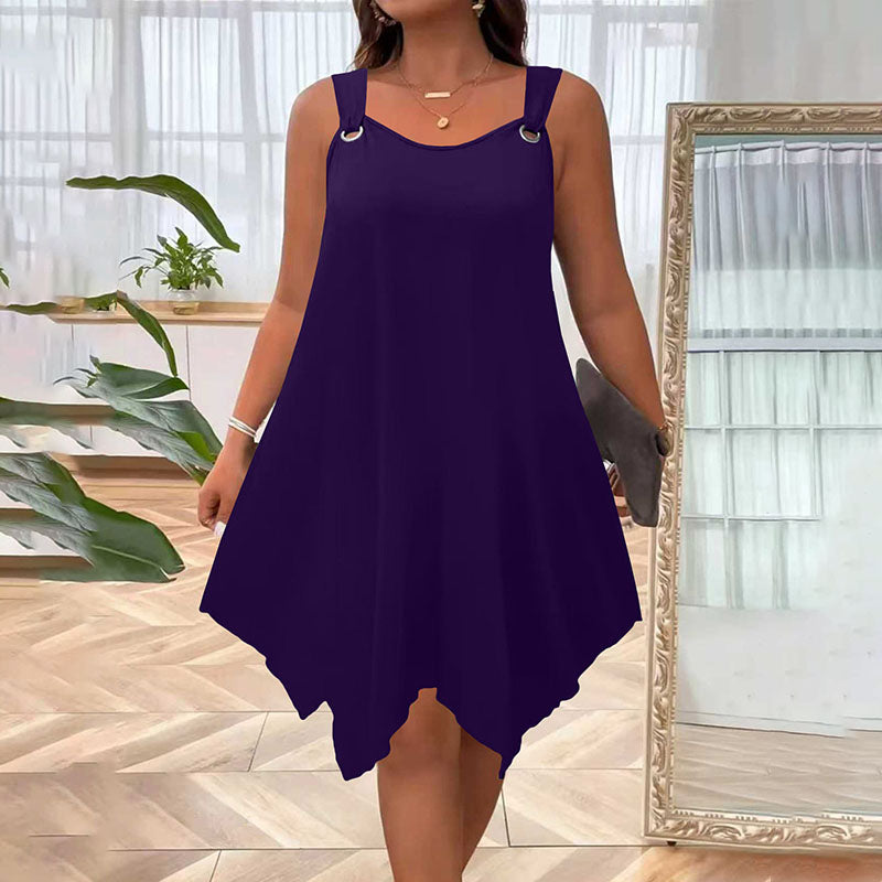 Plus-size sleeveless loose-fitting irregular hem dress