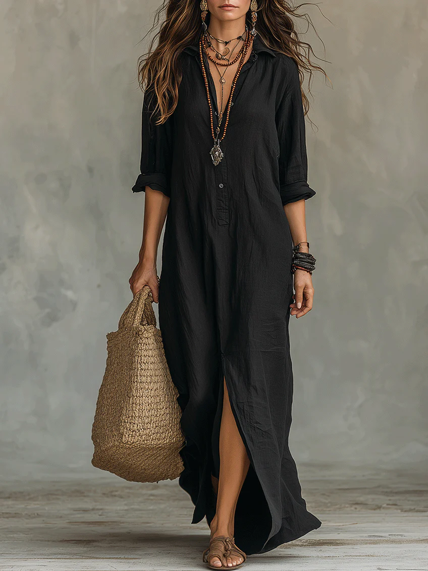 Soline™ | Vestido Maxi Holgado con Botones – Elegancia Sin Esfuerzo