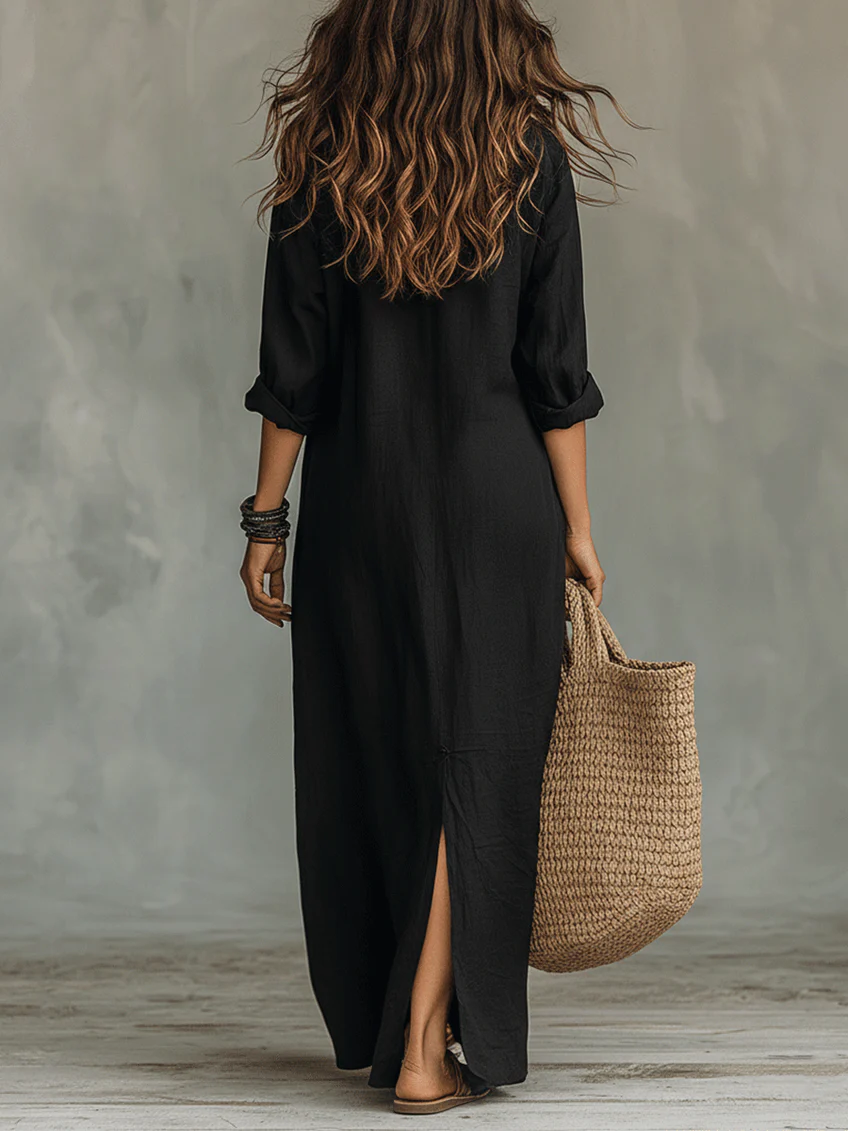Soline™ | Vestido Maxi Holgado con Botones – Elegancia Sin Esfuerzo