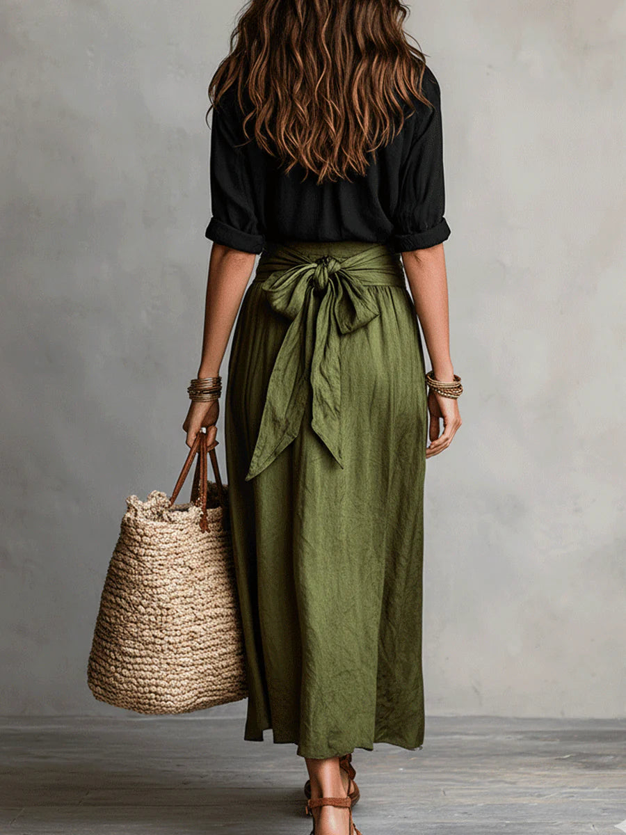 Vera™ | Set di Due Pezzi: Top Nero e Gonna Midi Verde Oliva