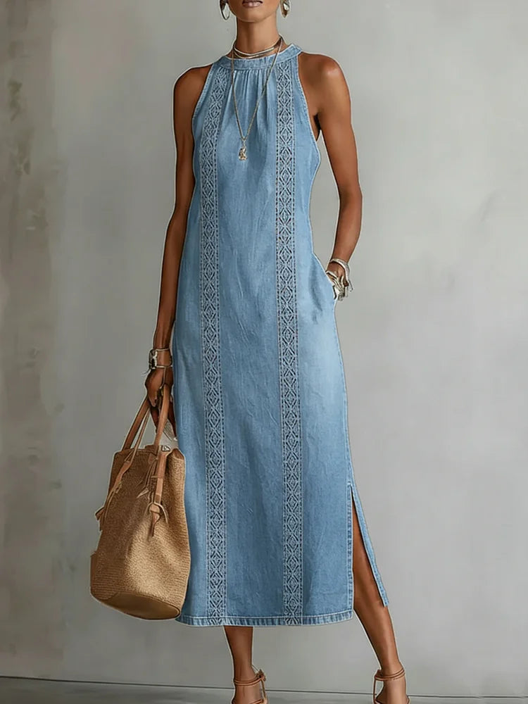 Julia™ | Vestido denim con encaje retro