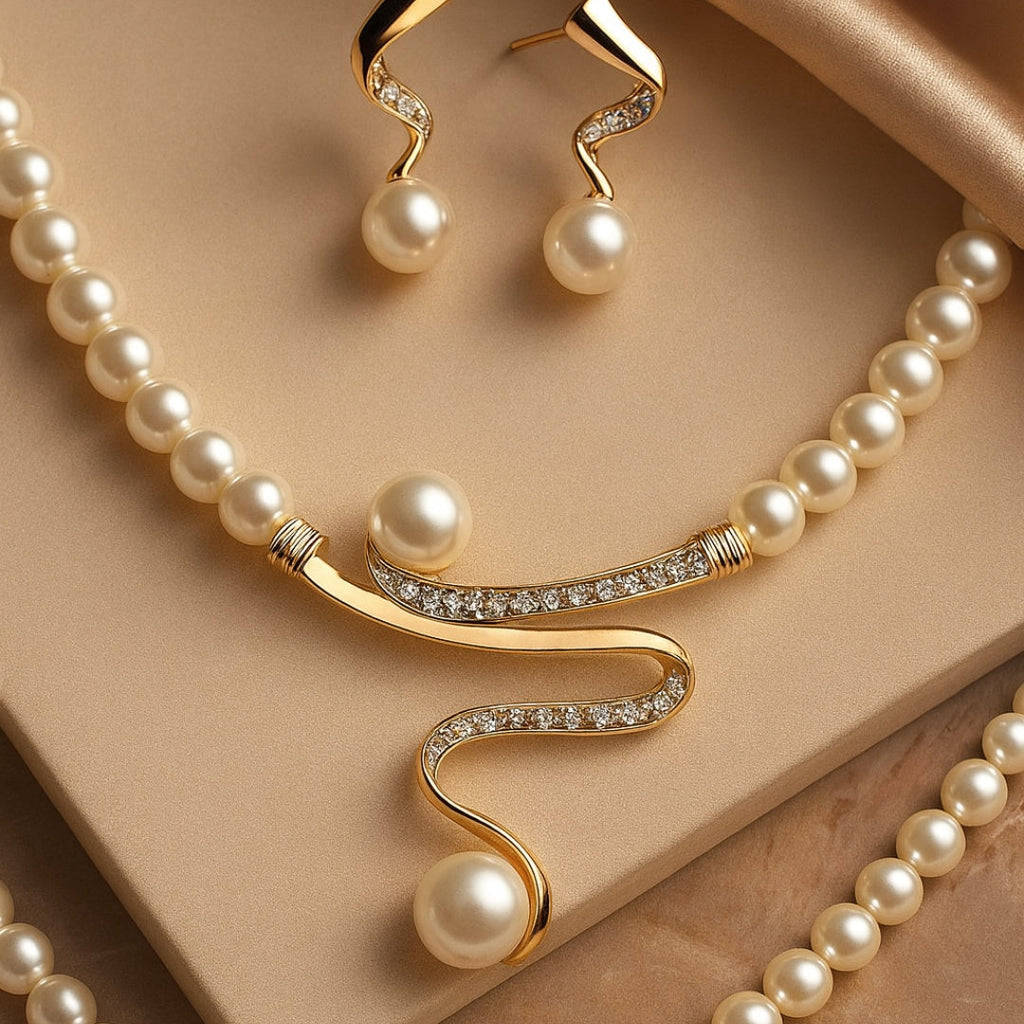 Elegante conjunto de collar y collar de perlas naturales