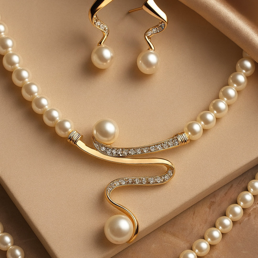 Elegante conjunto de collar y collar de perlas naturales