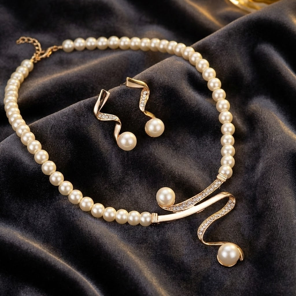 Elegante conjunto de collar y collar de perlas naturales