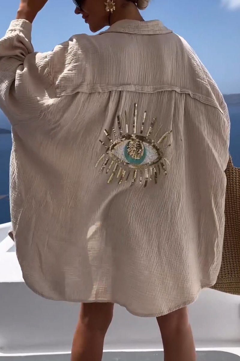 Camisa Sofia Eye | Bordada con Lentejuelas y Símbolo del Mal de Ojo