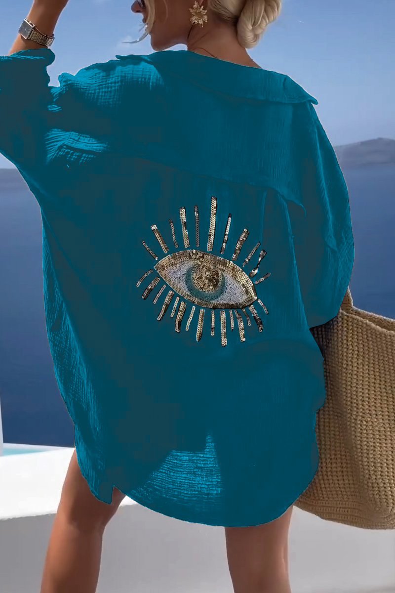 Camisa Sofia Eye | Bordada con Lentejuelas y Símbolo del Mal de Ojo