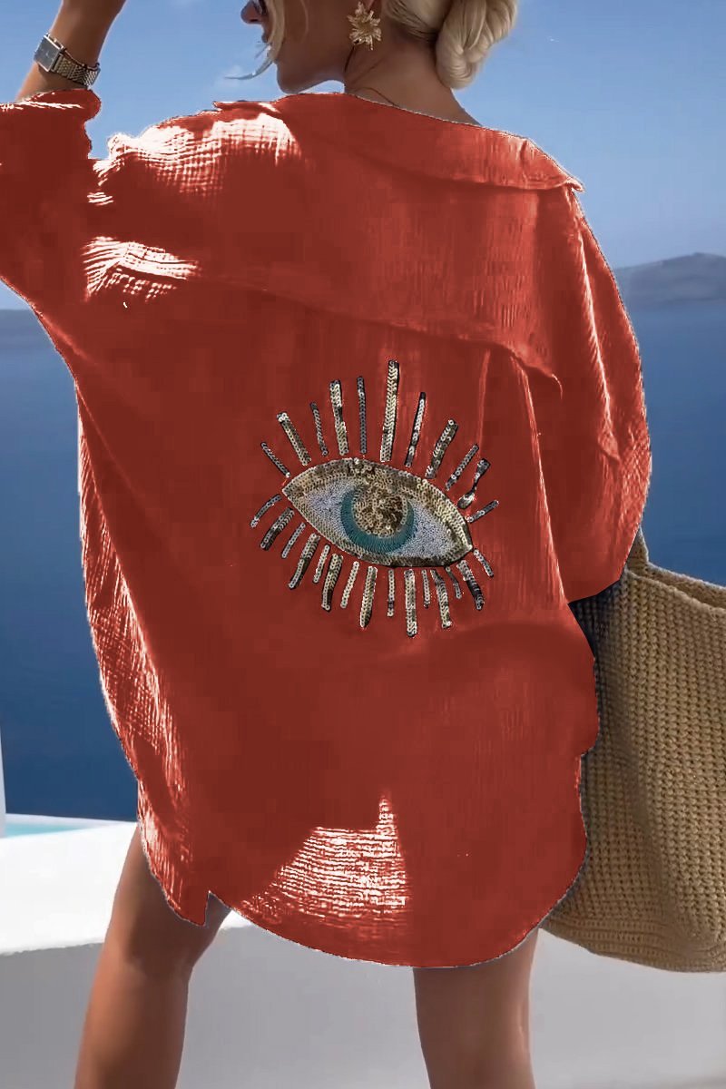 Camisa Sofia Eye | Bordada con Lentejuelas y Símbolo del Mal de Ojo
