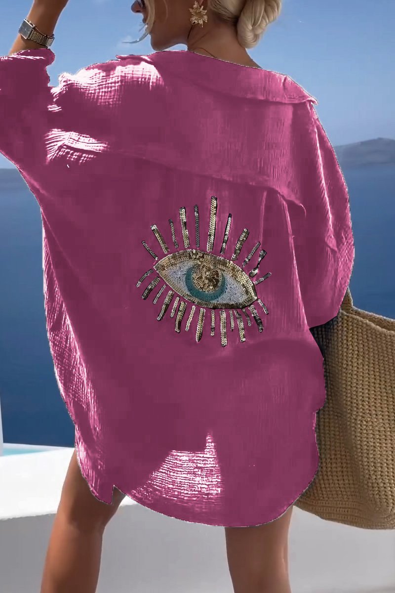 Camisa Sofia Eye | Bordada con Lentejuelas y Símbolo del Mal de Ojo