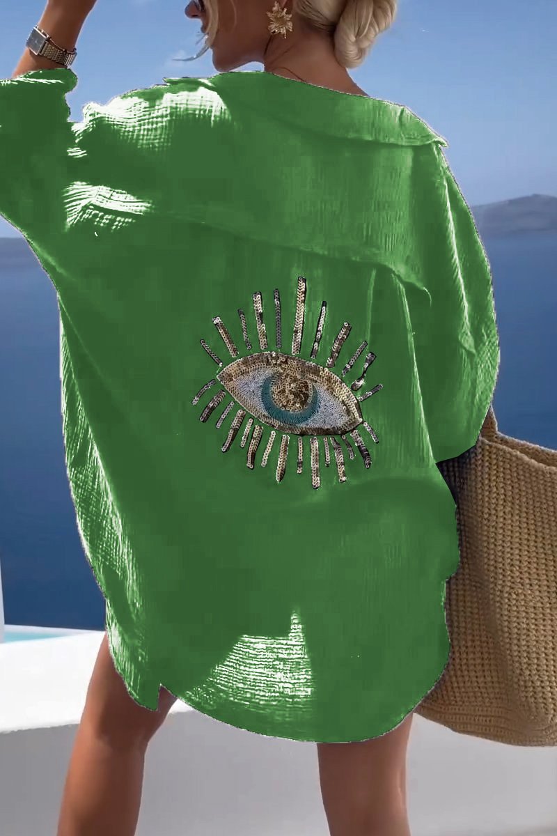 Camisa Sofia Eye | Bordada con Lentejuelas y Símbolo del Mal de Ojo