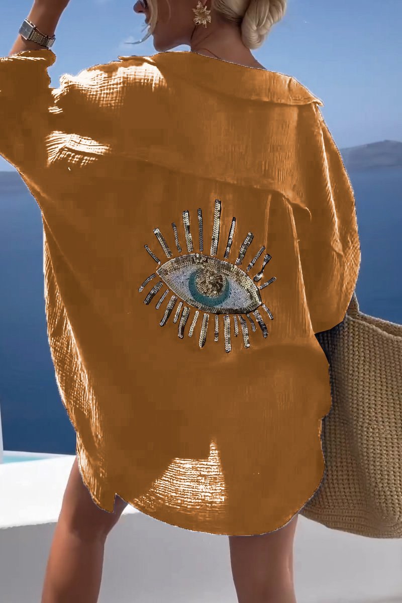 Camisa Sofia Eye | Bordada con Lentejuelas y Símbolo del Mal de Ojo