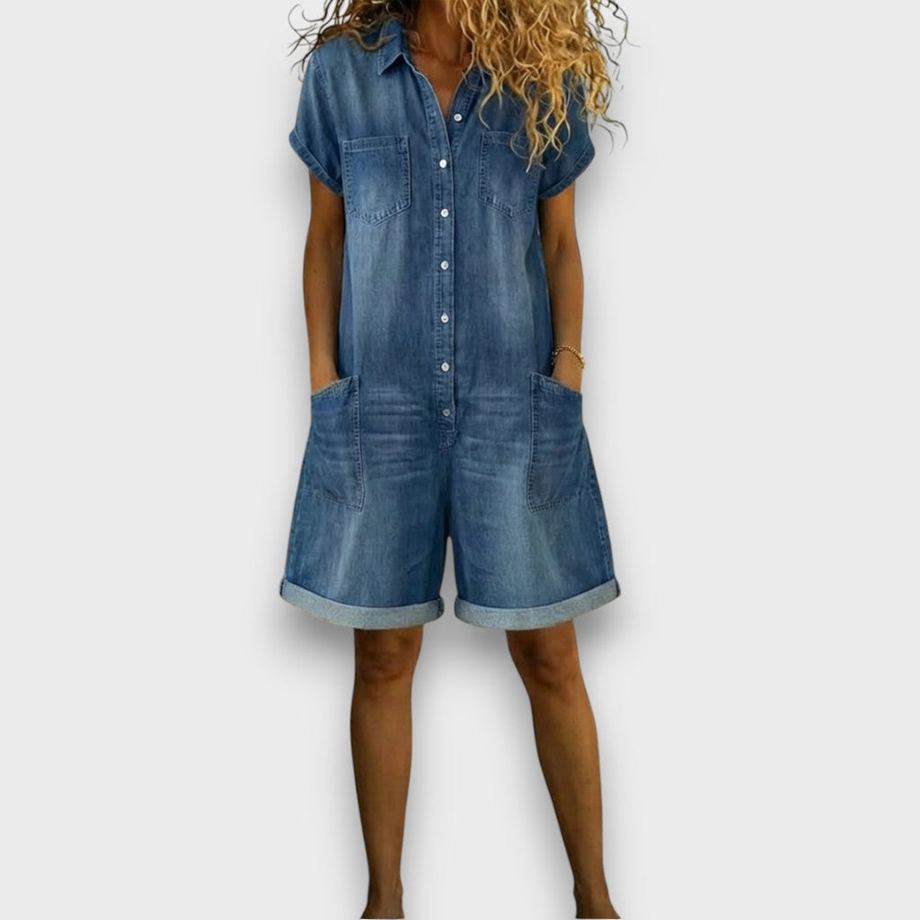 Joan™ | Peto corto de algodón efecto denim