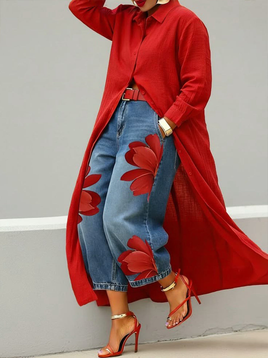 Daniella™ | Vestido de lino & Conjunto denim floral