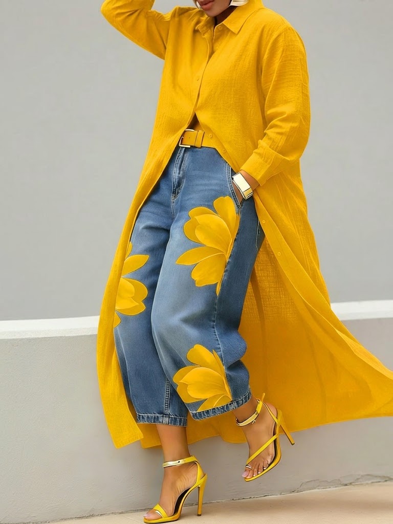 Daniella™ | Vestido de lino & Conjunto denim floral